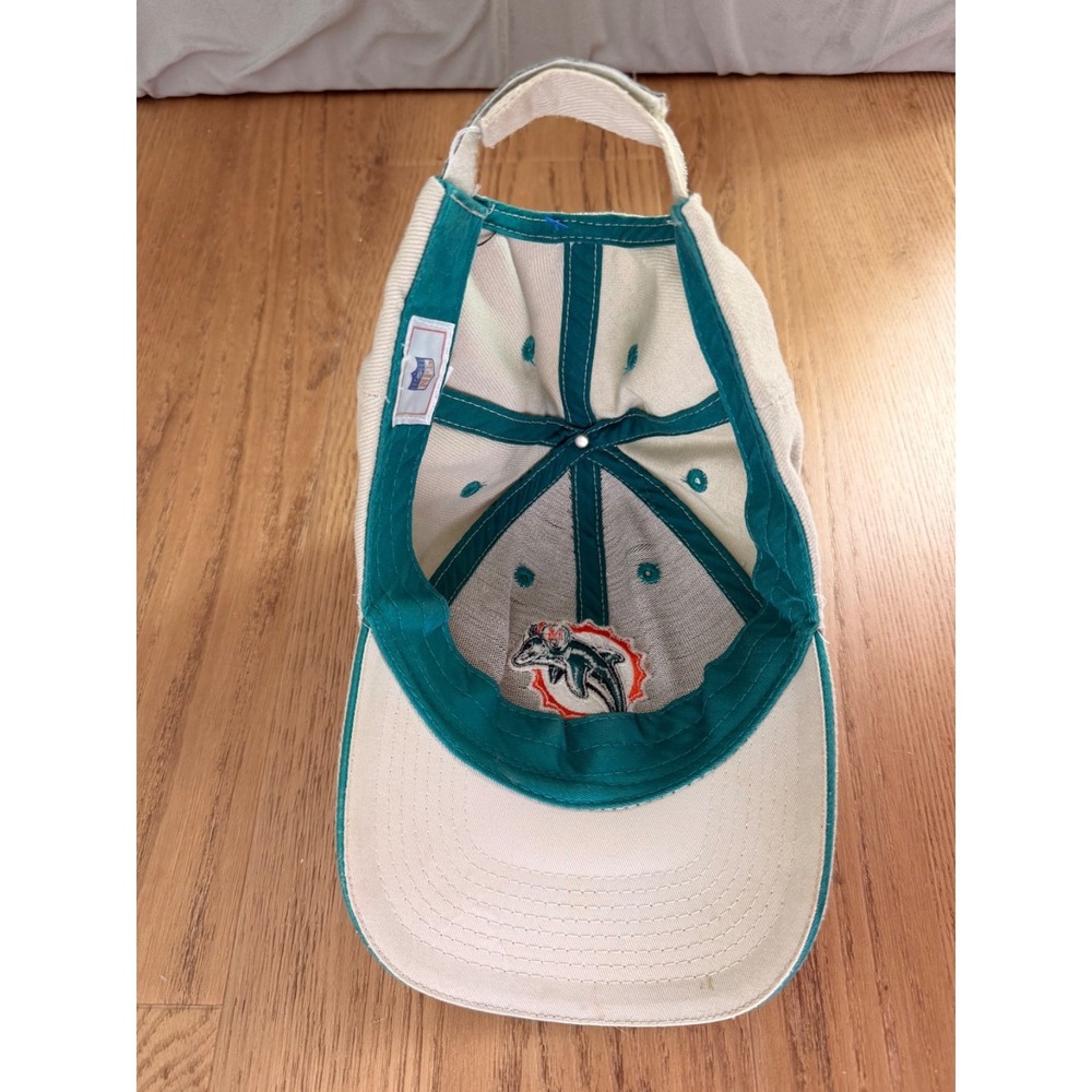 Miami Dolphins 90's Genuine NFL Hat Adjustable Strap Vintage Cap Tan Dad Hat - Picture 2 of 5